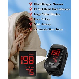 HOLFENRY Oxímetro De Pulso De Dedo: Mini Oxímetro Con Monitor De Saturación De Oxígeno Para Spo2/Frecuencia Cardíaca/Pi, Con Visualización De Gráfico Automático, Apto Para Fsa/Hsa Espacio Negro