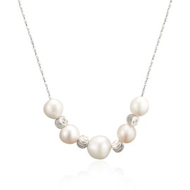 IDOKAWA Pearl Pendant Necklace for Women, Freshwater Cultured White Pearl, Sterling Silver, Adjustable Length, Minimalist Jewelry Gift for Wife, Mom