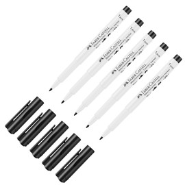 FABER-CASTELL 205060 Textile Marker, 1 mm Bullet Tip, Washable up to 95°C, Laundry Marker, Black, Pack of 5