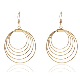ONLYJUMP Multilayer Round Hoop Earrings for Women Personality Fashion Large Smooth Thin Metal Circle Geometric Boho Multiple Drawing Dangle Drop Statement Earrings Minimalist Jewelry Ladies Gifts (Gold Multilayer Round)