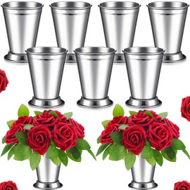 Zhehao 39 Pcs Mint Julep Cups with Artificial Foam Rose 12oz Stainless Steel Horse Racing Cups Mint Julep Glasses Beaded Trim Border for Derby Party Wedding Table Centerpiece Barware Set (Sliver)