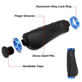 REETEE Bicycle Handlebar Grips Aluminium Screw Double Lock Bike Grips, Ergonomic Non-Slip Rubber Mountain Bike Handlebar Grips 22.2 mm Universal MTB Grips for Scooters/BMX/Road Mountain (Black blue)