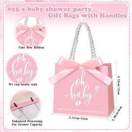 Spakon 25 Packs Baby Shower Favors for Guests Oh Baby Baby Shower Gifts Bag with Handles Paper Gift Bag Baby Shower Goodie Bags for Newborn with Ribbon Gifts Gender Reveal Baby Shower Favors