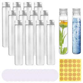 KARELLS Test Tubes, Pack of 12 Test Tubes, Plastic, Transparent, 80 ml Test Tube, Transparent Test Tubes, Test Tube with Screw Cap, for DIY Craft, Candy Liquids, Spices, Flowers