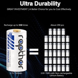 rapthor Rechargeable Lithium Batteries CR17345 Compatible with Arlo Wireless Cameras (750mAh 8 Pack)