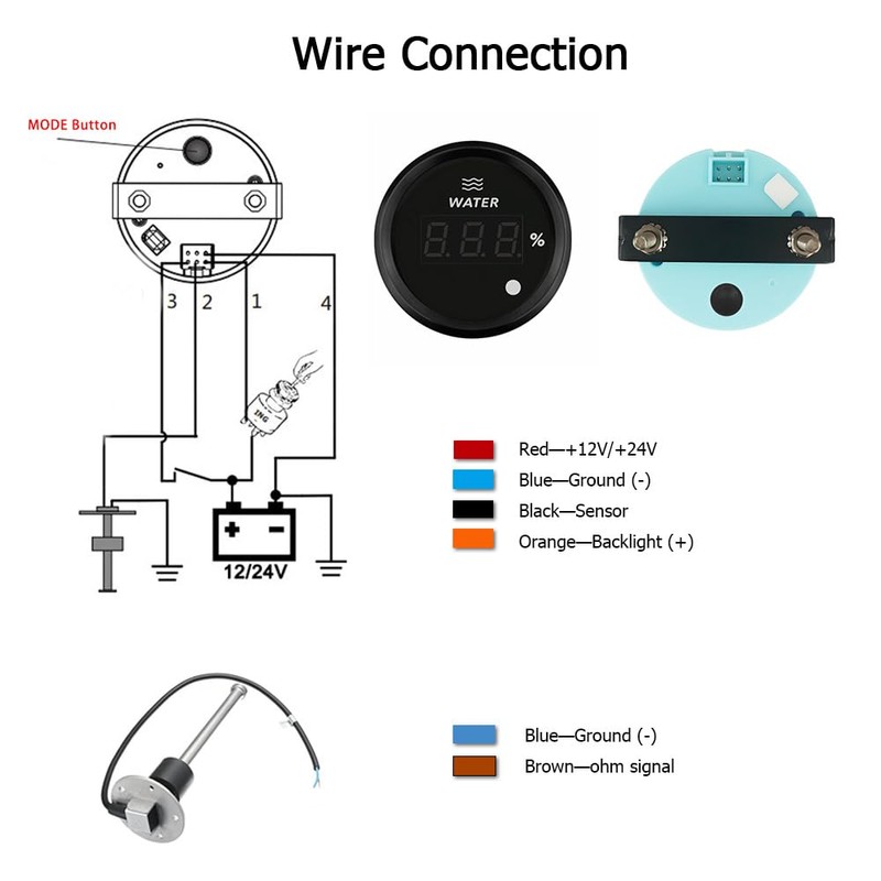 ELING 330mm Water Level Sending Unit 0-190ohm with 52mm Digital