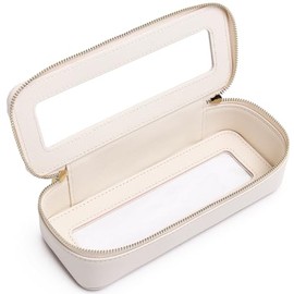 Pinkmik - Bolsa de maquillaje transparente para maquillaje portátil, bolsa de cosméticos de viaje transparente con cierre para mujer, Beige, Delgado, 