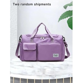 2024 Summer Women's Fashion Large Capacity Travel Bag, Solid Color Letter Patch Zipper Pocket Travel Bag, Casual Lightweight Travel Bag for Gym & Short Business Trips:_Purple_Please Refer To The Pictures for Dimensions