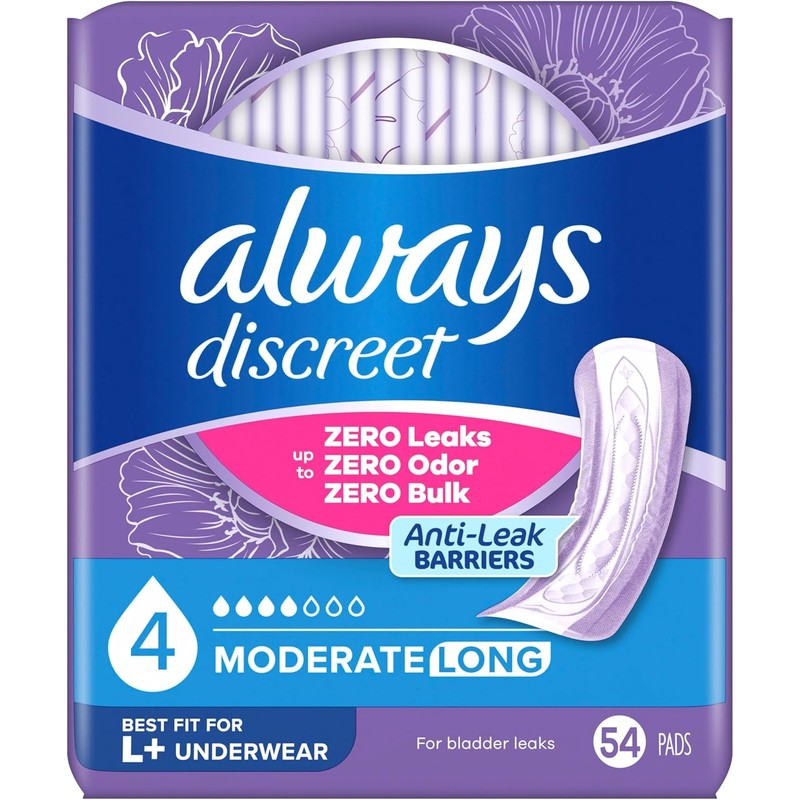 Always Discreet Adult Incontinence Pads for Women, Drier, 4 Drop