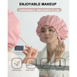 YIZIJIZI Shower Cap,Shower Caps for Women Reusable Waterproof,Two Layer Large Shower Caps Reusable Suitable for All Types of Straight Hair, Curly Hair, Long Hair,Braids (pink)