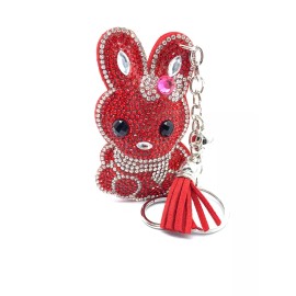 Unbranded Bling Red Bunny Diamond  Keychain Glitter Silver Tassel Charm Accessory