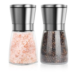 Salt and Pepper Grinder Set Stainless Steel Salt and Pepper Shakers Refillable Manual Spice Mill Pepper Grinder with Adjustable Coarseness (Without Spice Content, 2 Pack)