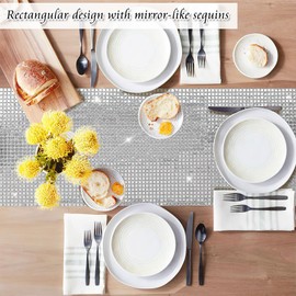 TNSLAND Disco Party Table Runner, Wedding Table Runner, Birthday Decoration, Silver, Disco Ball Decorative Table Runner, Birthday Glitter, Glitter Sequin Table Runner Decoration 80s Party (30 x 275