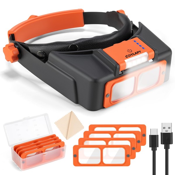 Headband Magnifier with Light, Rechargeable Magnifying Glasses for Close Work,