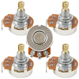 Domofa Guitar Potentiometer B500K Full Size Brass Split Shaft Linear Taper Pots for Electric Guitar/Bass Replacement Parts Pack of 5