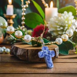 40 Piece Cross Charms for Jewelry Making, Bracelets, with Bail, Storage Case, Natural Gemstone Pendants for Necklaces, DIY Crafts, Keychains (10 Colors)