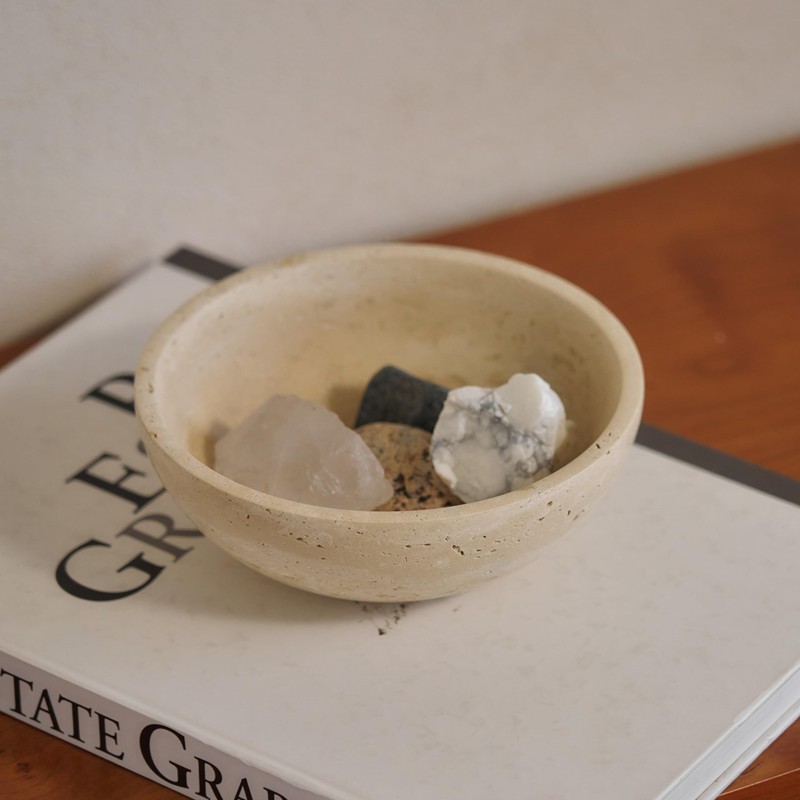 WILD WORKS Travertine Bowl, 6" Natural Stone Decorative Bowls for