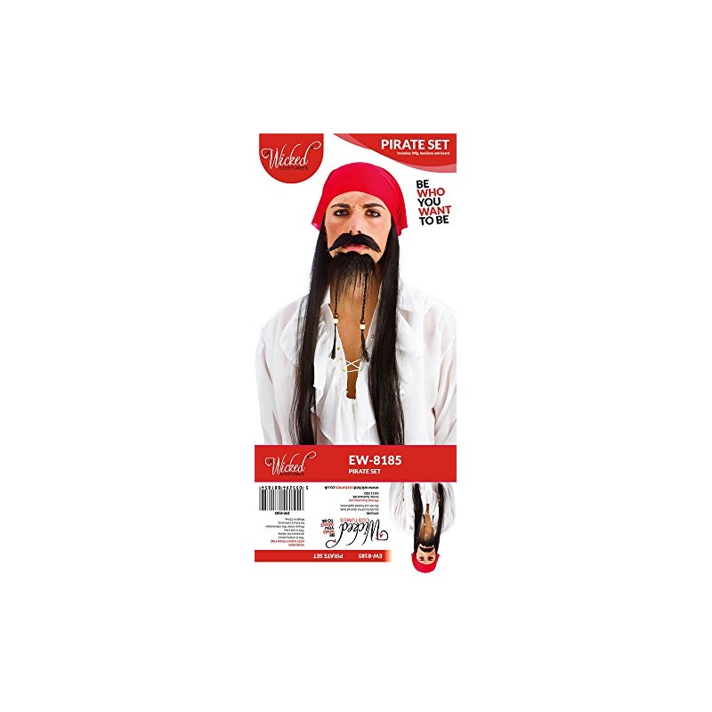 Wicked Costumes Mens Pirate Set, Bandana with attached hair, Beard