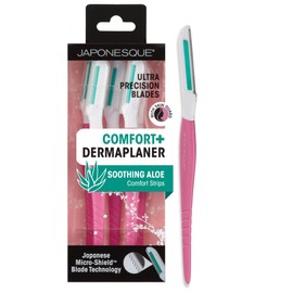 Japonesque Dermaplaner with Soothing Aloe Comfort Strip - Facial Dermaplane Razor, Skin Tool with Ultra Precision Blade for Facial Hair Removal and Exfoliation, 5pk