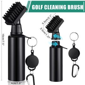 Meanplan Golf Clubs Cleaning Water Brush, Retractable Aluminum Climbing Hook Golf Club Groove Cleaner Brush, Nylon Brush Head and Squeeze Water Bottle Holds 4 Ounces of Water (2 Packs)