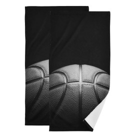 YOCIBIUT Black Grey Basketball Hand Towels for Bathroom Set of 2,Absorbent Microfiber Sport Theme Basketball Gift Kitchen Towels 14"x28",Decorative Bathroom Towels for Bath,Face,Guest,Hair,Shower