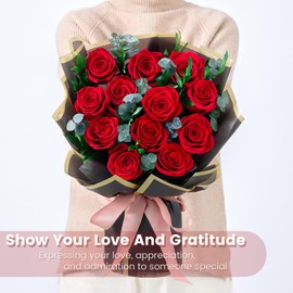 Mosstory Flower Bouquet 12-Piece Red Preserved Roses Bouquet with Led Lights Gift for Women Wife Mother Day Wedding Anniversary Birthday (Black)