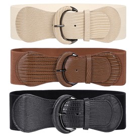 WERFORU 3 Pack Women Stretchy Wide Waist Belts Ladies Fashion Elastic Belts for Dresses Jumpsuit Shirts Black/Brown/Beige