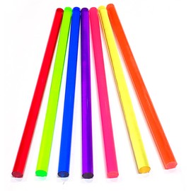 7 Different Color Clear Acrylic Plexiglass Plastic Rods 1/2” Diameter x 11 1/4" Long - Orange, Natural Purple, Pink, Yellow, Royal Blue, Fluorescent Green, Red