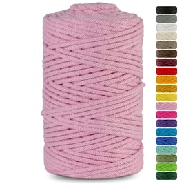 Netuno 1x Macramé Yarn, Pink, 3 mm 100 m Cotton Cord with Cotton Core, Craft Yarn, Natural Cotton Yarn, Craft Cord, Cotton Thread, Macramé Cotton Cord