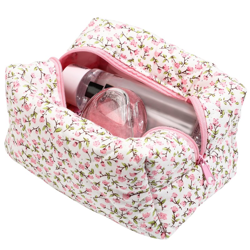 Healeved Floral Makeup Organizer Bag Portable Toiletry Case Zipper Closure