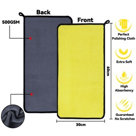 Gucass Pack of 10 Microfibre Car Cloths, 500 GSM Polishing Cloths, Car Drying Cloths, Car Cleaning Cloths, Extremely Absorbent & Lint-Free, Microfibre Towel for Care, Car, Motorcycle, Drying, 30 x 60