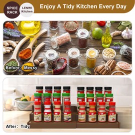 Lenwi Spice Rack Organizer for Cabinet, 3 Tier Expandable Bamboo Spice Storage, Great for Kitchen Cabinet, Cupboard,Pantry and More(Brown)