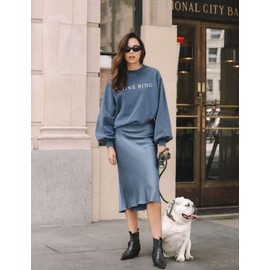 Zeagoo Womens Midi Skirt Satin High Waist Skirt Elegant Silk Skirts Clear Blue