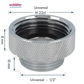 Schläfer 614110 Receptacle Adaptor / Transition Piece for Spouts on Fittings, AG 1/2 to Female Thread M22x1, Adapter/Reducer G1/2 Inch (1/2 Inch) Male Thread to M22x1 Female Thread, Includes Seals