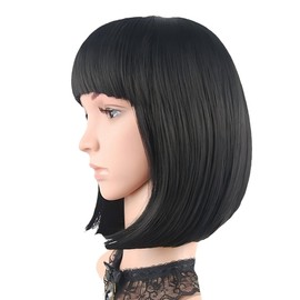 HIGHROCK 10 Inch Short Bob Wig with Bangs, Straight Hair, Natural Looking, for Women (Black)