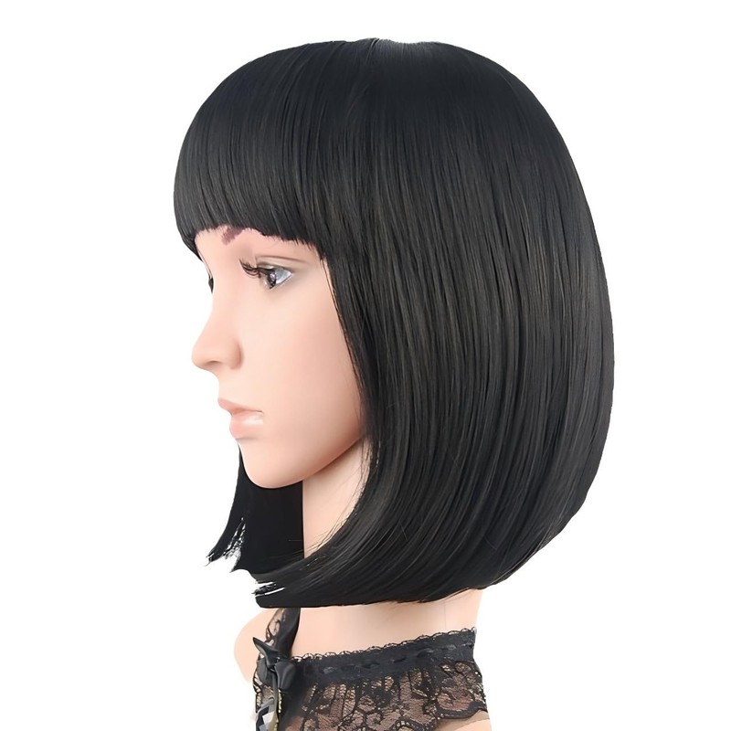 HIGHROCK 10 Inch Short Bob Wig with Bangs, Straight Hair,