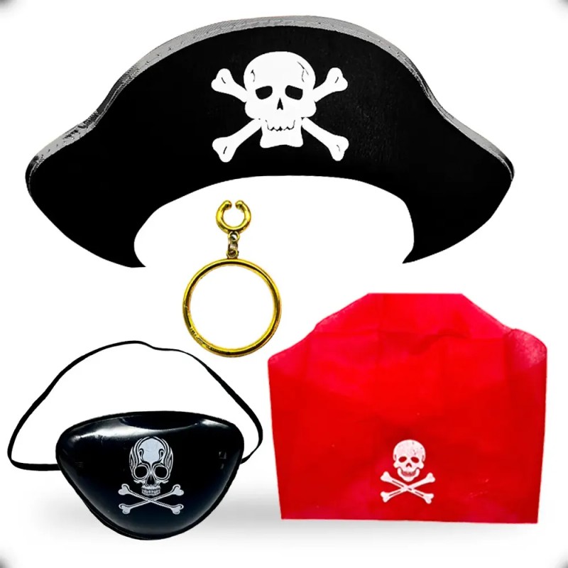 Sombrero Pirata Plata Y Parche Calavera Fiesta Halloween Dis
