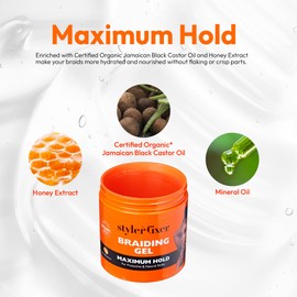 Red by Kiss Braiding Gel Maximum Hold Styler Fixer for Box Braids & Cornrows, Hydrating, Conditioning, Long-Lasting Frizz Control, 4C Moisturizing, Nourishing High Shine, No Flake (32 fl. oz.)