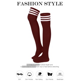SATINIOR 3 Pairs Knee High Socks Thigh High Triple Stripe over the Knee Socks Long Opaque Thigh Stockings(Black, Wine Red, White)