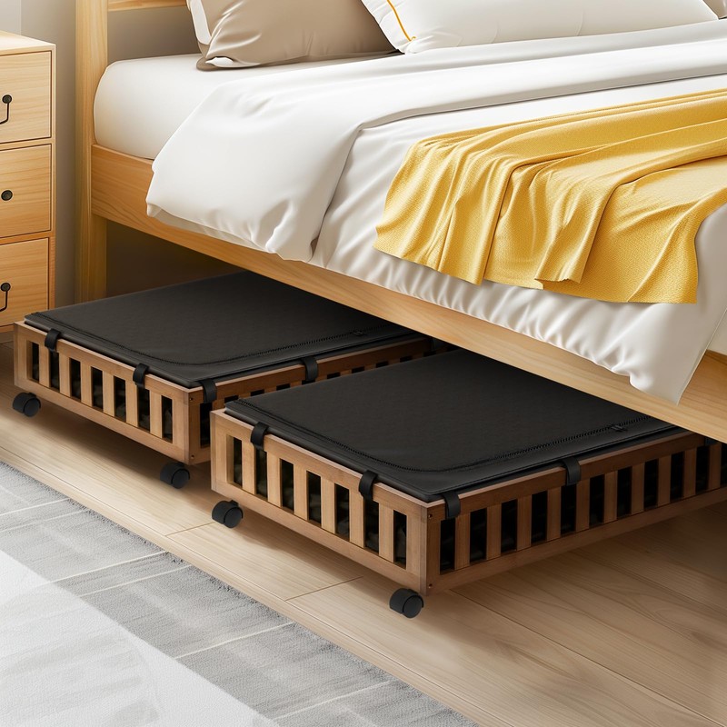 Gashell 2 Pack Bamboo Under Bed Storage with Wheels, 39”x20”x7.8”