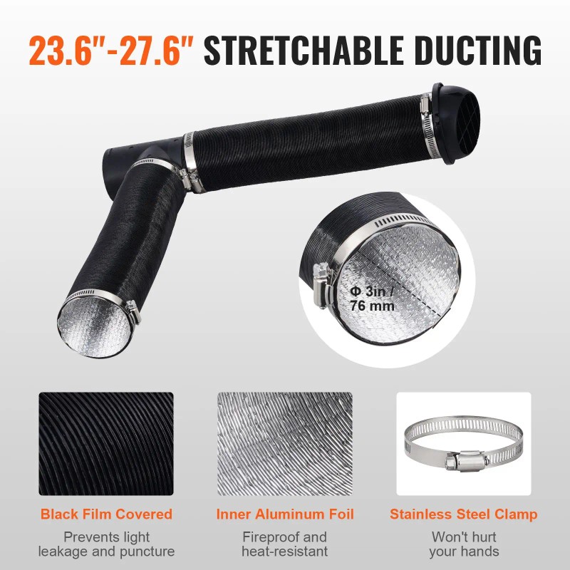 Diesel Heater Exhaust Fan Set 3\" Extendable Air Duct Hose