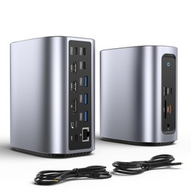 Fairikabe USB C Docking Station, 17 in 1 Triple Display, USBC Hub Multiple Adapter, 4K Laptop Docking Station with 2 HDMI, Displayport, 100W PD Charge, 10Gbps Date Transmission, Ethernet,SD/TF+Audio