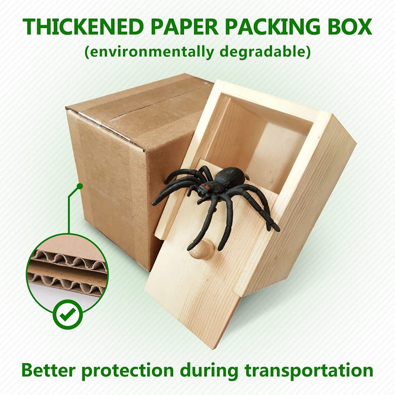 Fun Happy Joke Boxes Rubber Spider Prank Happy Box，Handcrafted Wooden