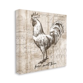 Stupell Industries Sweet Farm Phrase Vintage Rooster and Text, Designed by Conrad Knutsen Canvas Wall Art, 30 x 30, Beige