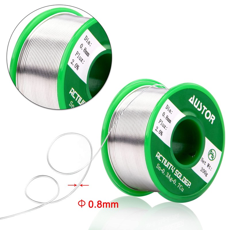 AUSTOR 0.8mm Lead Free Solder Wire with Rosin Core, 200g