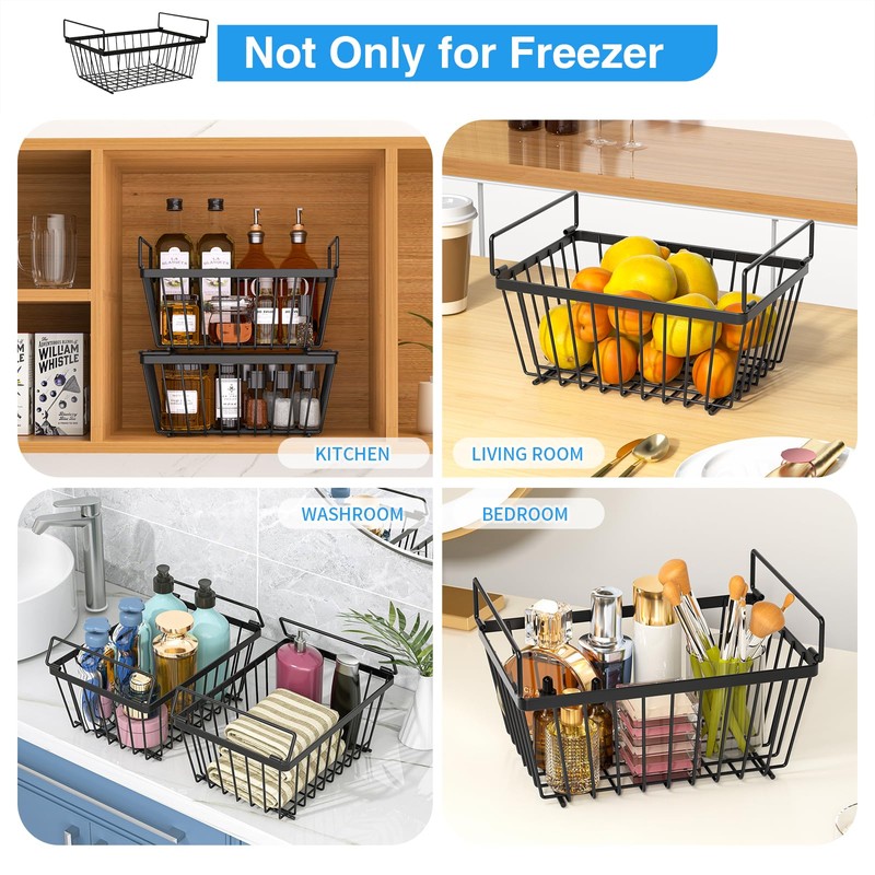 Wrrlors Freezer Organizers bins with Folding Handles，4 Pack Stackable Upright
