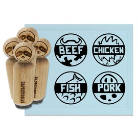 Food Label Beef Chicken Pork Fish Rubber Stamp Set for Stamping Crafting Planners - 1 Inch Medium