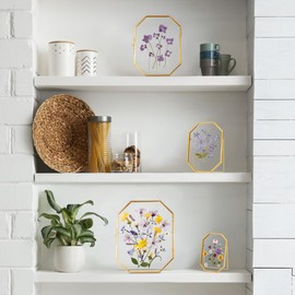 REDHUGO Glass Pressed Flower Frame Handmade Floating Metal Picture Frame Double Glass Frame for Pressed Flowers Table Decoration Unique Brass Frame Octagonal Gold 8 x 8 Inch