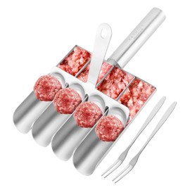 Meatball Maker, Stainless Steel 4-in-1 Meatball Maker Tool with Forks and Spatula, Meatball Scoop Ball Maker Home Cooking Tools for Quickly Making Meatballs or Round Pastries of Uniform Size