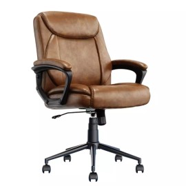 Click365 Transform 1.0 Ergonomic Mid Back Desk Chair Bonded Leather Cognac